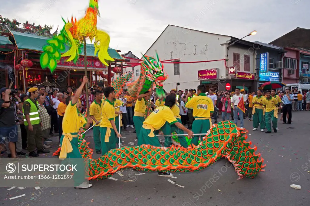 Yearly dragon dance celebration on 2nd day of 2nd lunar month at Kuching, Sarawak, Malaysia.