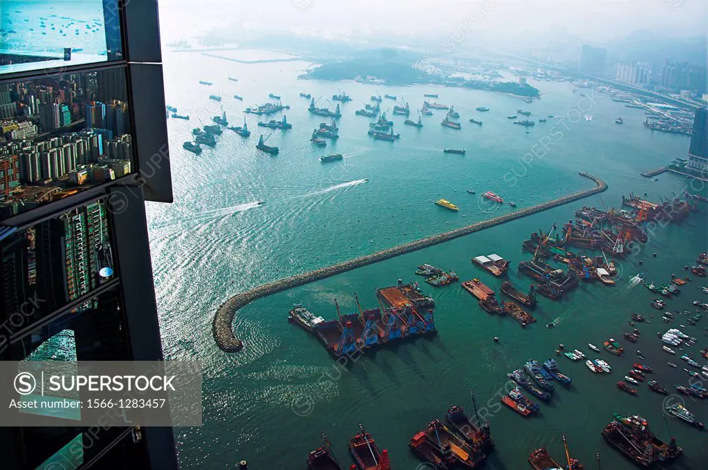 Hong Kong- view over part of the Kowloon harbour,from the top of Sky 100 building.