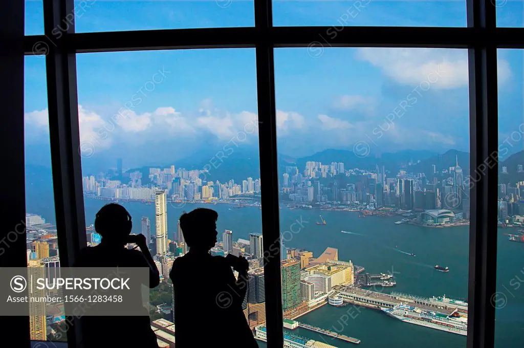 Hong Kong- view over Kowloon and Hong Kong from the top of Sky 100 building.