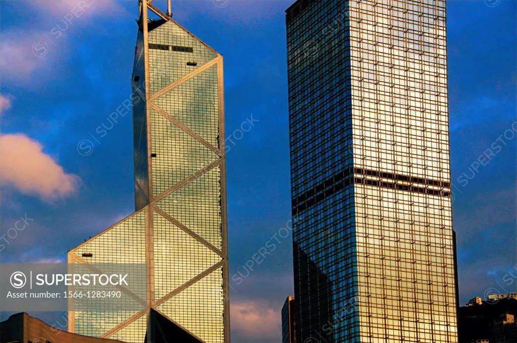 Hong Kong-Central district with the famed Bank of China tower, at Hong Kong.