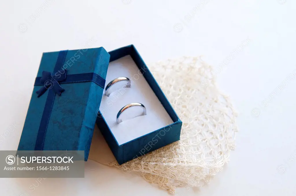 Wedding rings in a box. Close view.