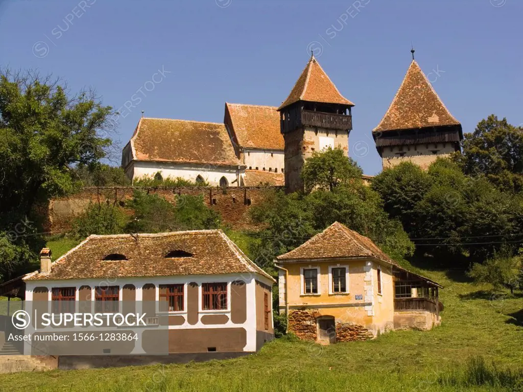 europe, romania, transylvania, alma vii, fortified church and village.