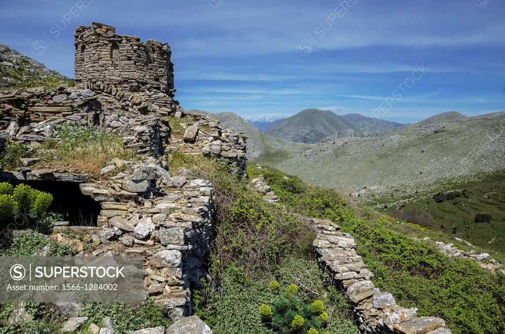 Ruins of the 10th cent. Byzantine church of Agia Asomati above Pepo in the Deep Mani, Southern Peloponnese, Greece.