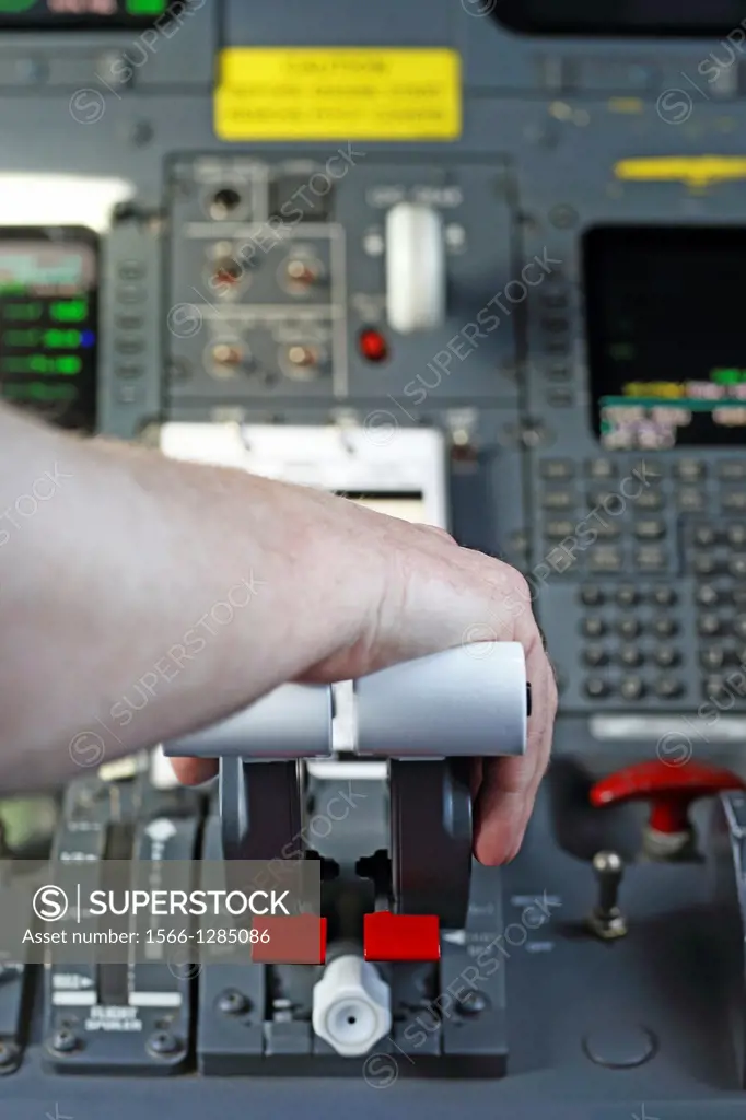 Cockpit of Bombardier CRJ Jet.