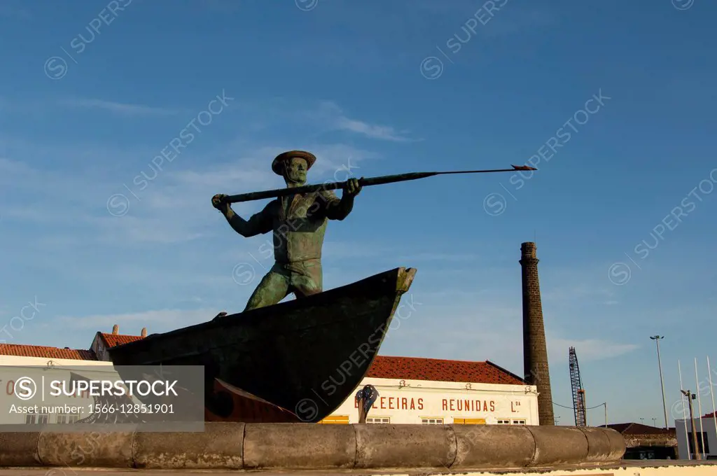 The monument to the whalers at the whaling museum in Sao Roque do Pico on Pico Island in the Azores, Portugal.