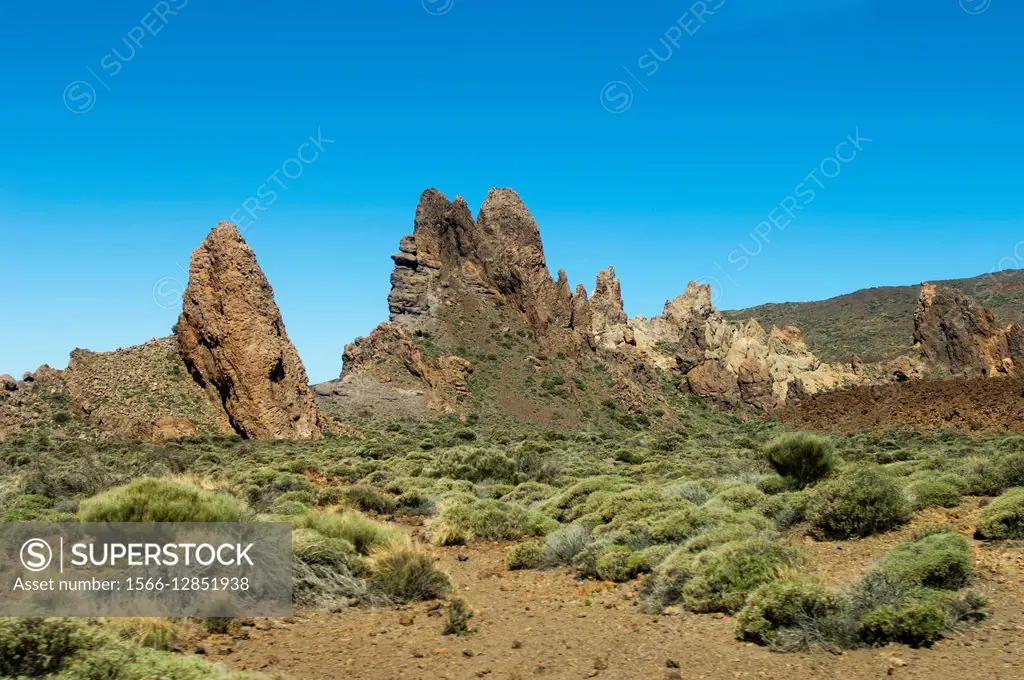 View of lava formations in the Teide National Park on the island of Tenerife, Canary Island, Spain.