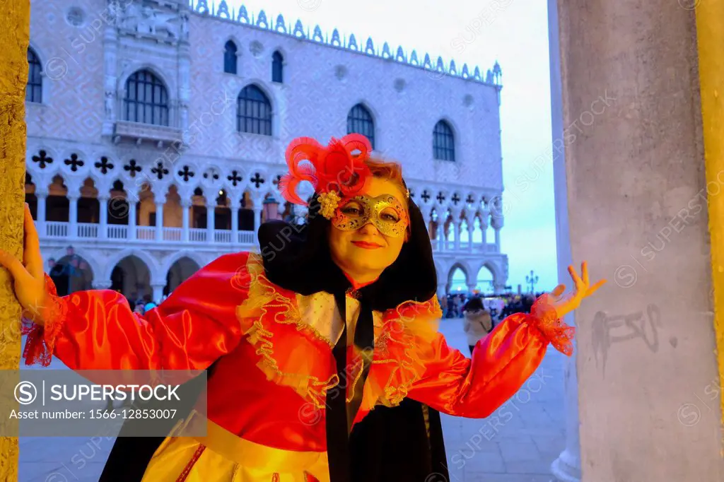 Masks and costumes at St. Mark´s square during Venice Carnival, Venice, Italy, Europe