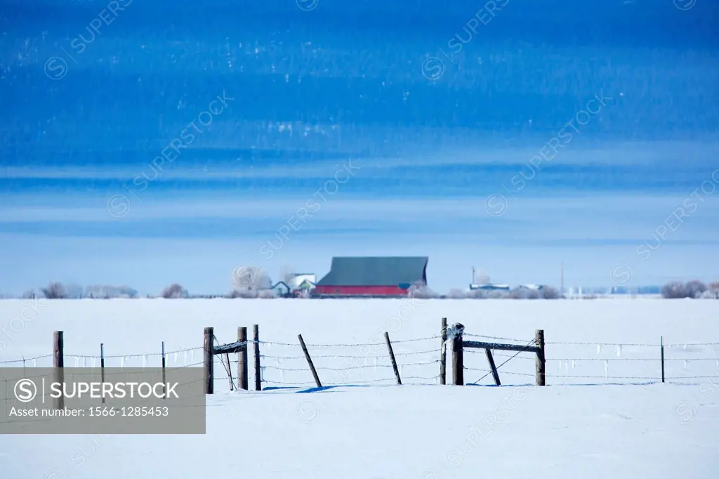 Ranch barn in winter, Klamath County, Oregon.