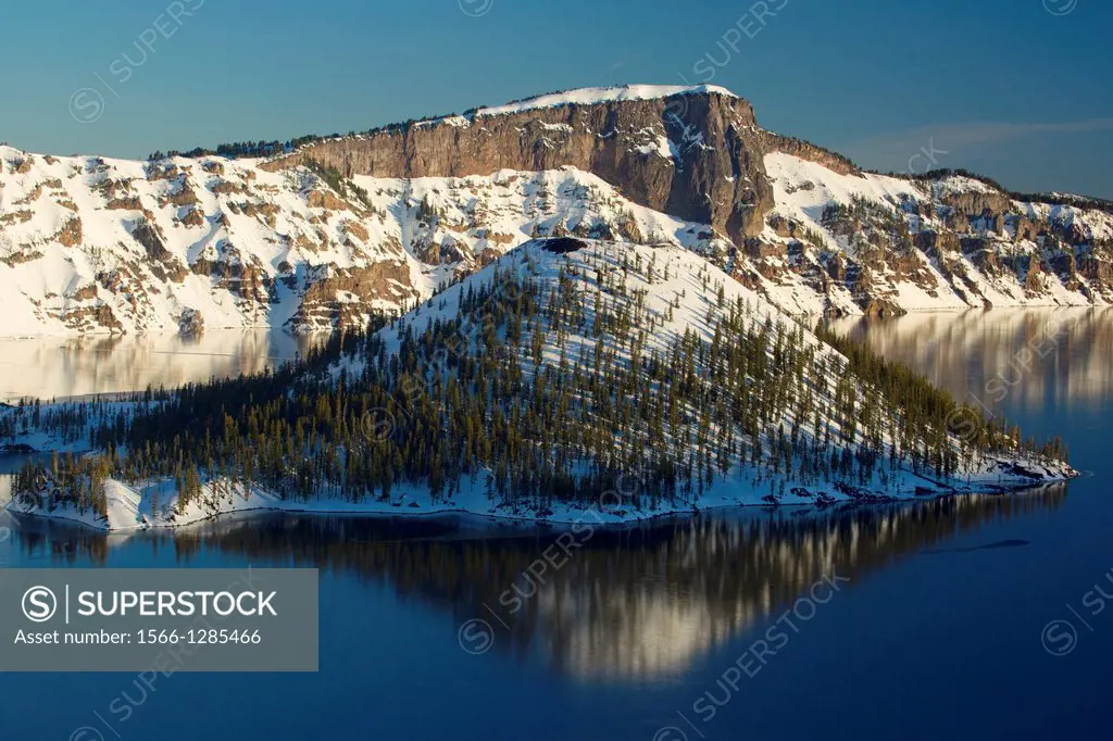 Wizard Island with Llao Rock, Crater Lake National Park, Oregon.