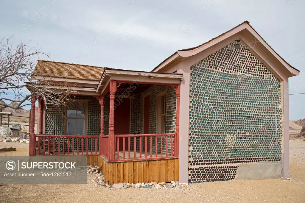 Beatty, Nevada - The bottle house in Rhyolite, a town that boomed for a few years after gold was discovered in 1904. Tom Kelly built the house in 1906...