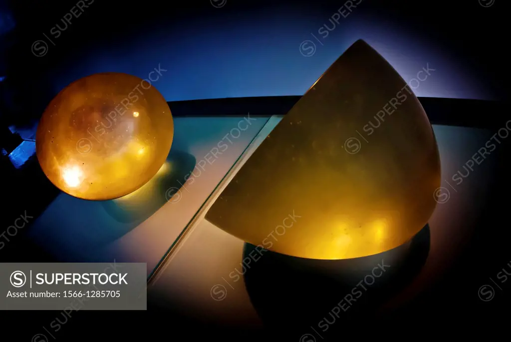 Abstract 3d shapes yellow sphere and half sphere.