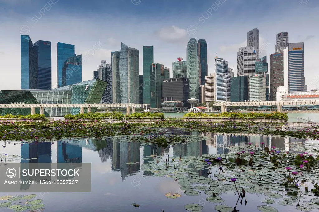 Singapore, city skyline by the Marina Reservoir.