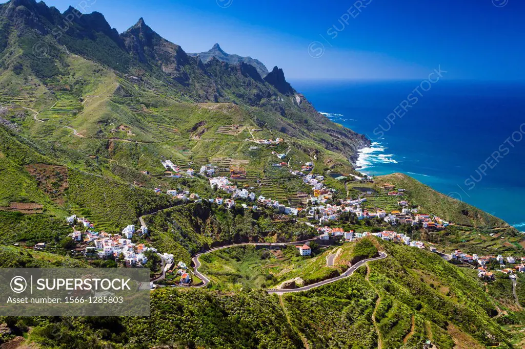 Taganaga village and cliffs. Santa Cruz de Tenerife, Tenerife, Canary Islands, Atlantic Ocean, Spain.