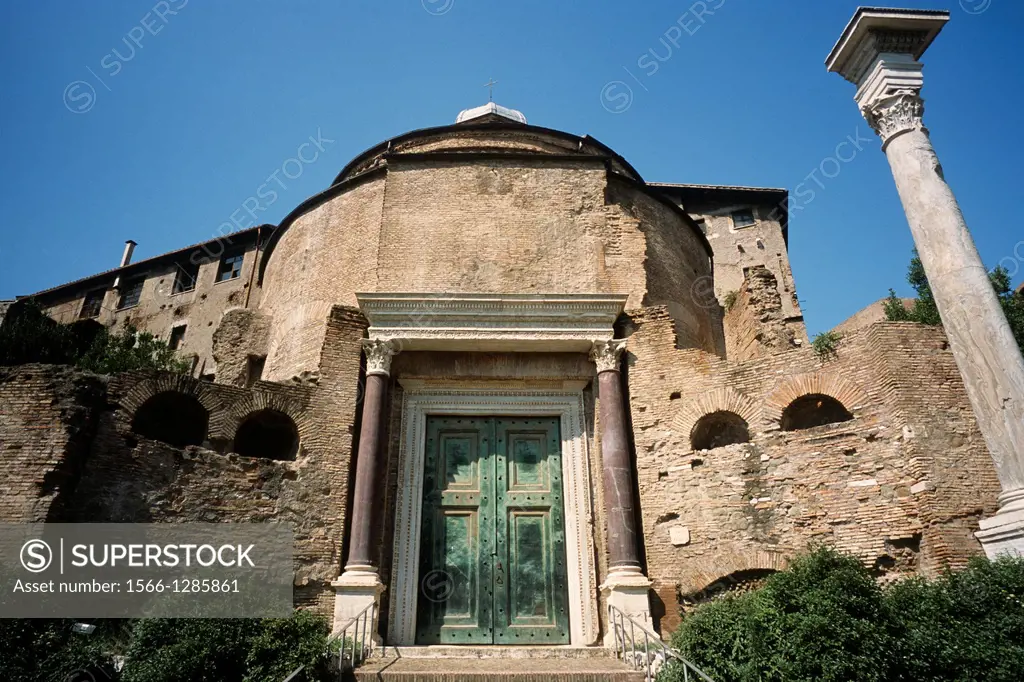 Rome. Italy. Tomb of Romulus incorporated into the Church of Santi Cosma e Damiano in the Roman Forum.