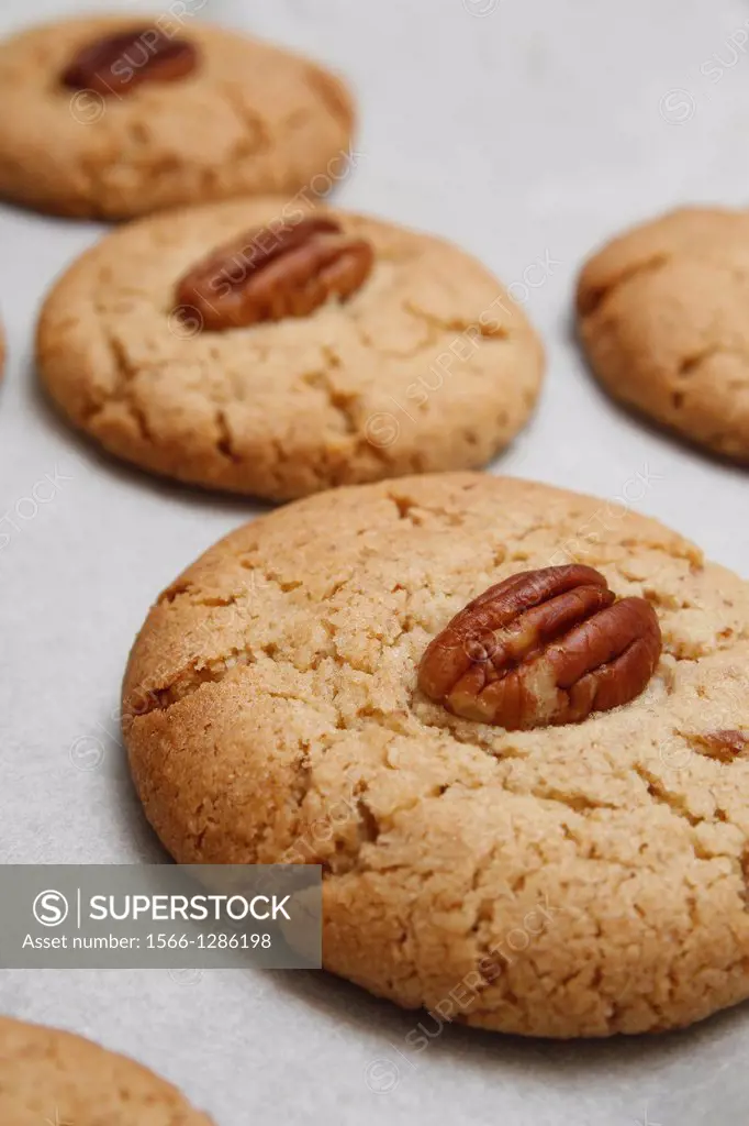 pecan nut cookies fresh from the oven.