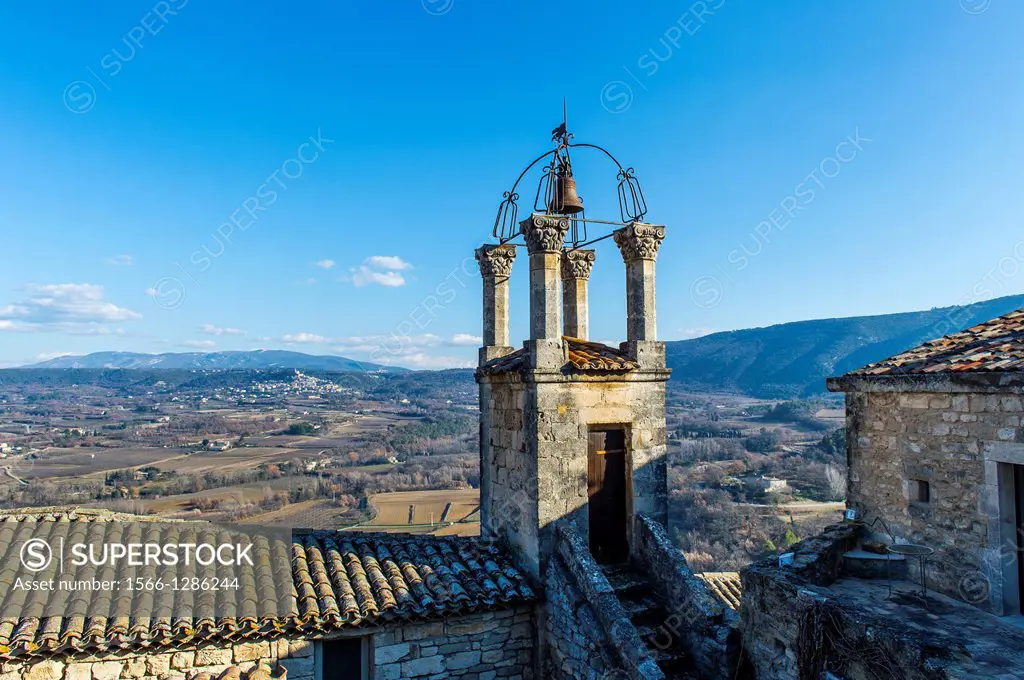 Europe, France, Vaucluse, Luberon. The campanile of the perched village of Lacoste.