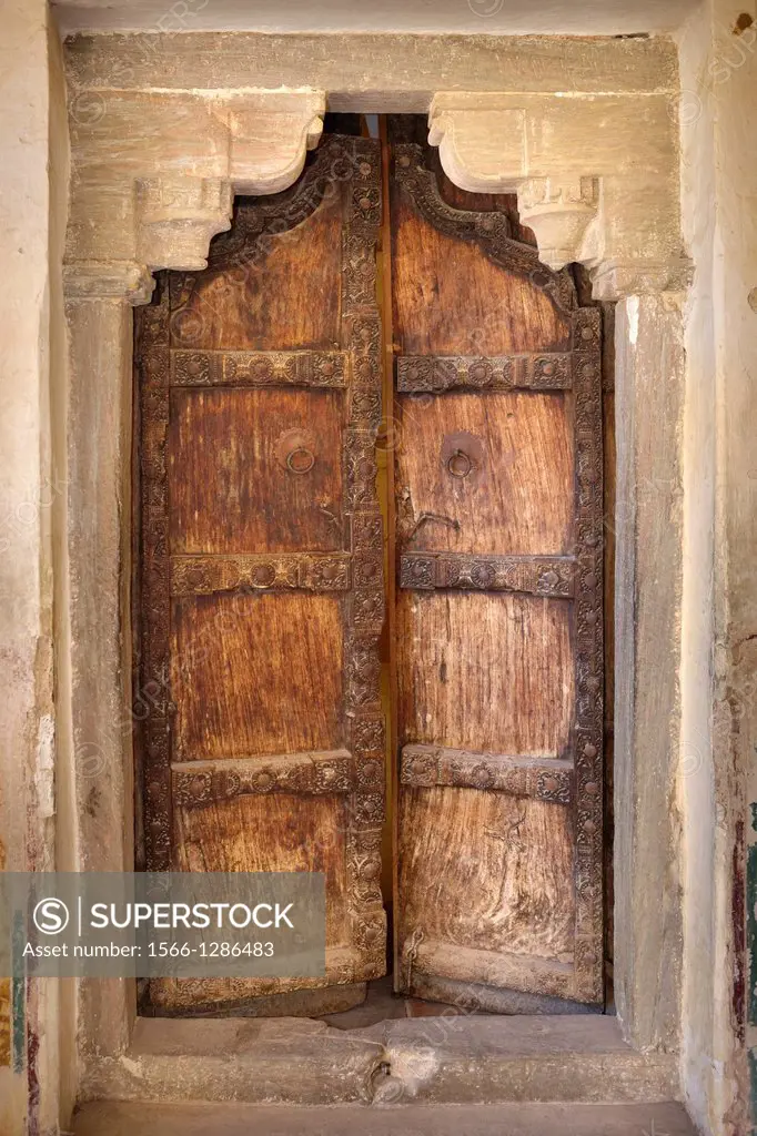 An old door, Amber Fort, Amer 11km near of Jaipur, Rajasthan, India.