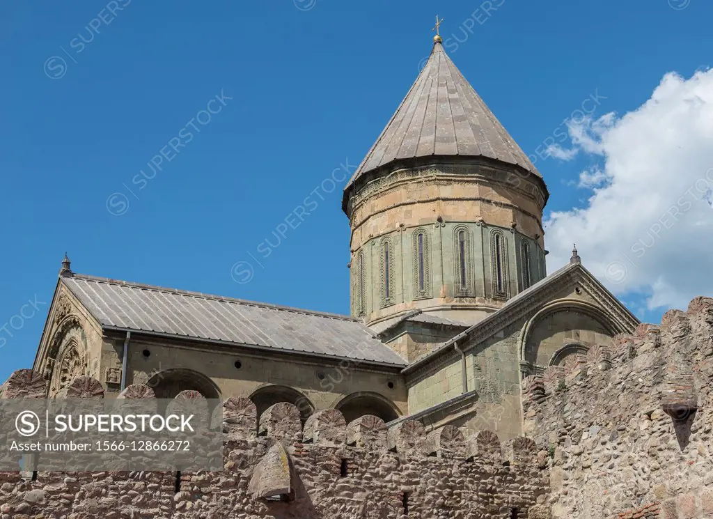 Georgian Orthodox Svetitskhoveli (Living Pillar) Cathedral in UNESCO historical town of Mtskheta, Georgia.