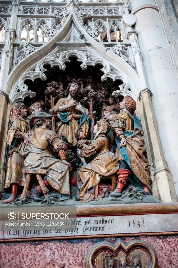 Gothic sculpture depicting scenes from life of John the Baptist, Amiens France.