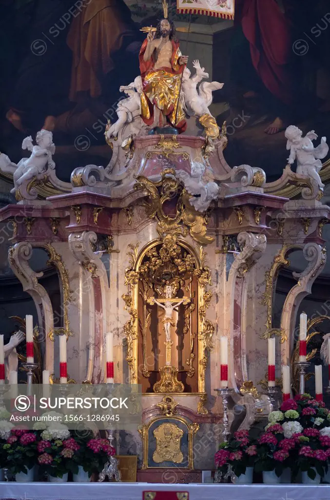 High Altar in Basilica of the Fourteen Holy Helpers near Bad Staffelstein. Bavaria. Germany.