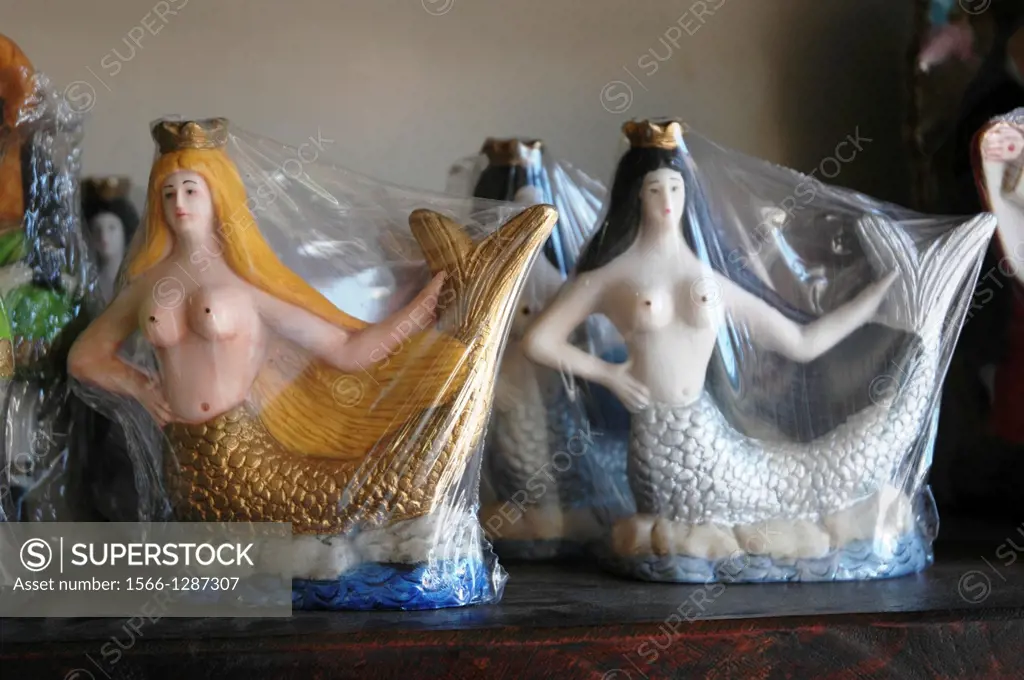 Salvador de Bahia, Bahia, Brazil, statuettes of Yemanja, orixá of the sea, sold in a shop