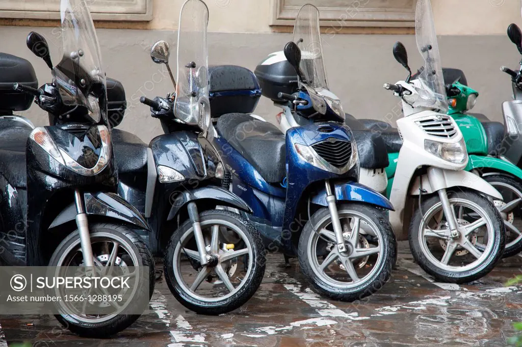 Collection of Motorbikes and Scooters, Florence, Italy.