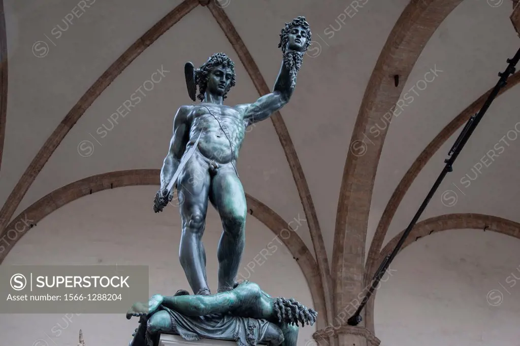 Perseus Sculpture by Cellini in Loggia dei Lanzi Museum, Florence, Italy.