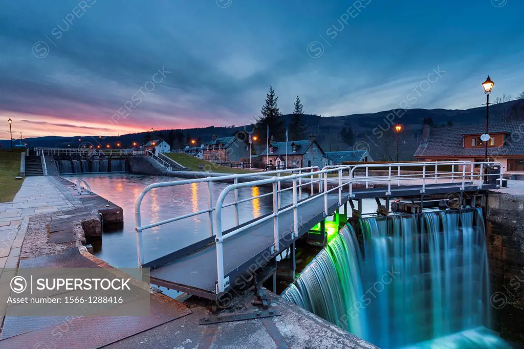 Locks on the Caledonian Canal in Fort Augustus, Highland, Scotland, UK, Europe.
