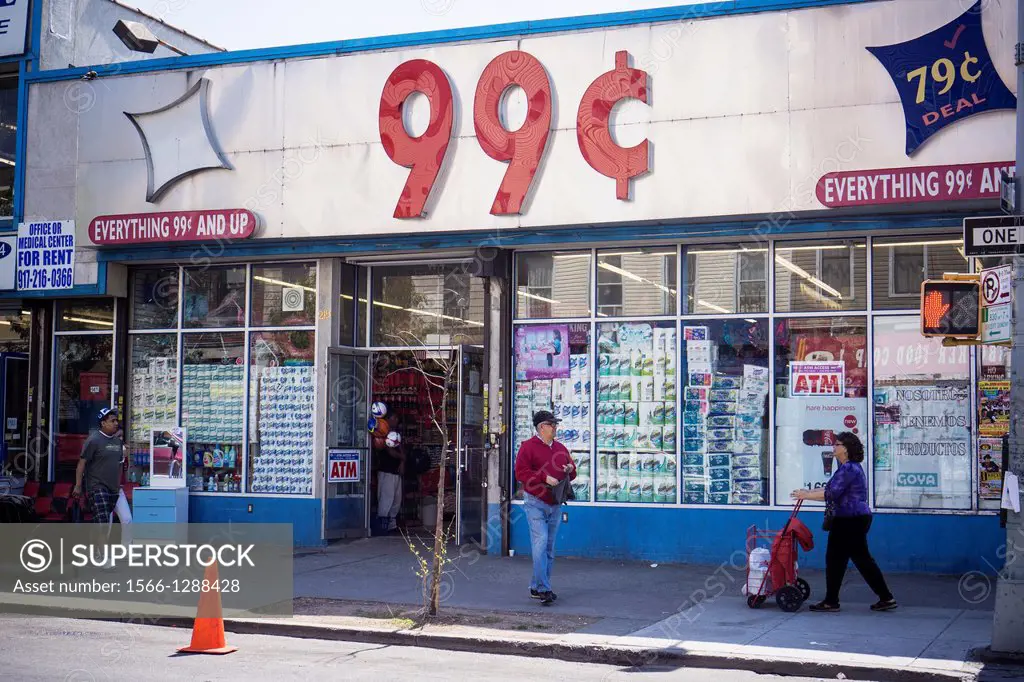 Ninety-Nine Cent store on Knickerbocker Avenue in the Bushwick neighborhood of Brooklyn in New York The neighborhood is undergoing gentrification chan...