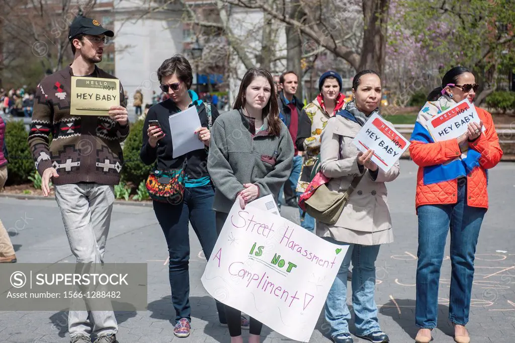 Members of the group Hollaback! and their supporters rally in Washington Square Park in Greenwich Village in New York. The group was organized to comb...