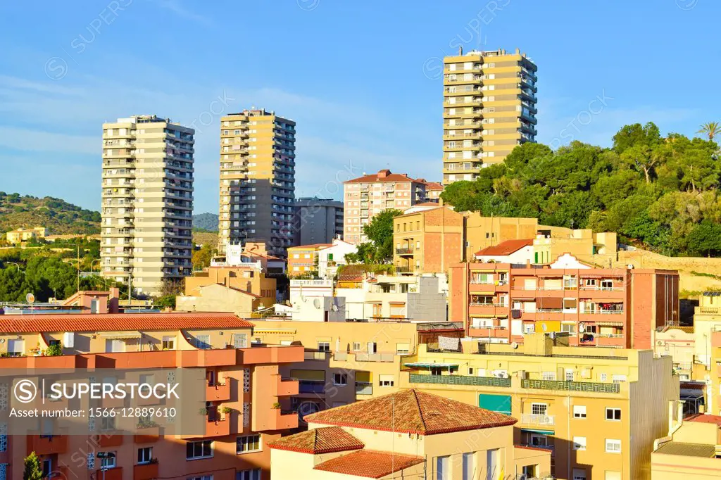 Cityscape, apartment buildings. Montgat, Barcelona province, Catalonia, Spain.