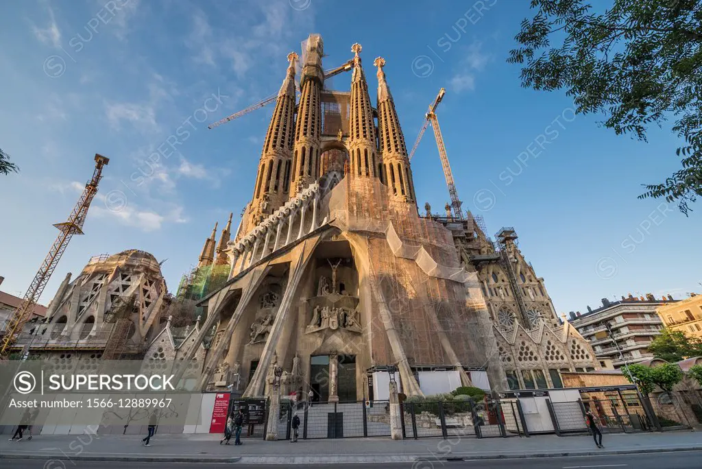 Basilica and Expiatory Church of the Holy Family designed by designed by Antoni Gaudi known as Sagrada Familia in Barcelona, Spain.
