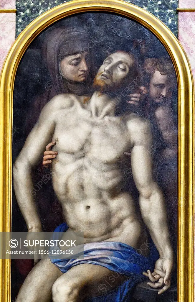 part of Pieta by Agnolo di Cosimo usually known as Il Bronzino, or Agnolo Bronzino, Basilica Santa Croce, Florence, Tuscany, Italy, Europe