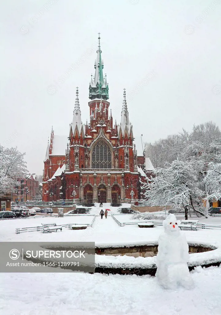 St Joseph's Church at winter time, Krakow, Poland.
