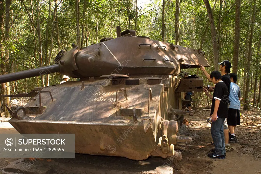 A tank of the Vietnam War. Cu Chi tunnels, Vietnam. American M-41 Tank destroyed by mine in Vietnam War Cu Chi Vietnam.