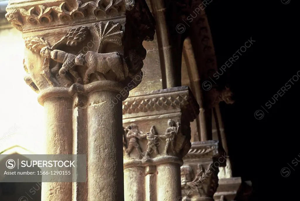 Detail Gothic cloister capitals. Santa Maria la Real de Nieva, Segovia, Spain.