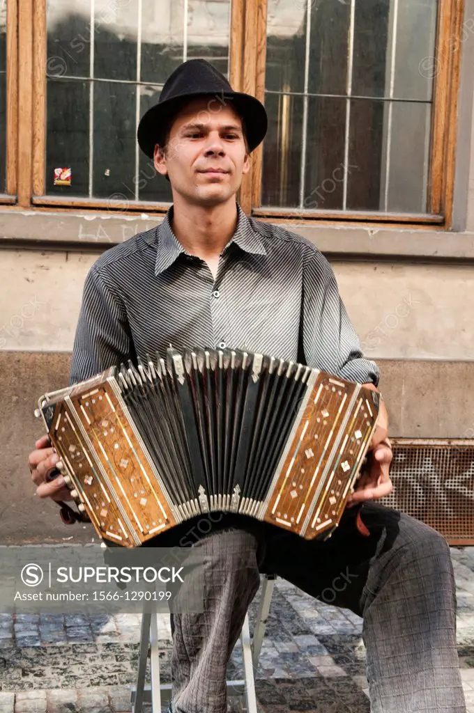 accordion player in the old town of Prague, Czech Republic
