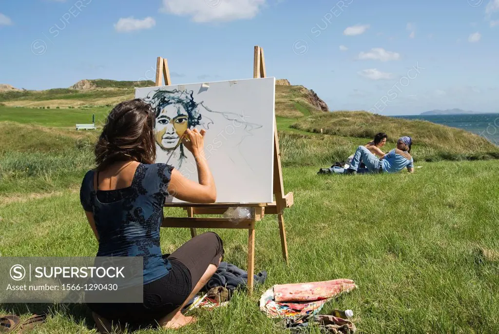 painting competition at Petite Baie, Havre aux Maisons island, Magdalen Islands, Gulf of Saint Lawrence, Quebec province, Canada, North America