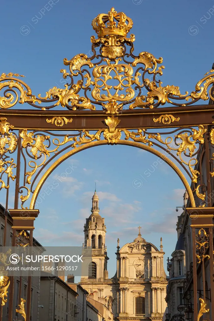 Nancy Cathedral and gate with golden ornaments, Nancy, Meurthe-et-Moselle, France.