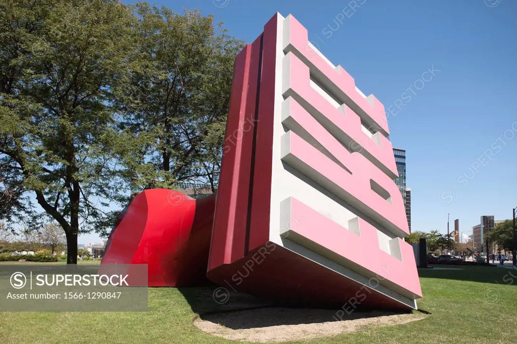 Oldenburg/Van Brugge Free Stamp Sculpture Willard Park Downtown Cleveland Ohio Usa.