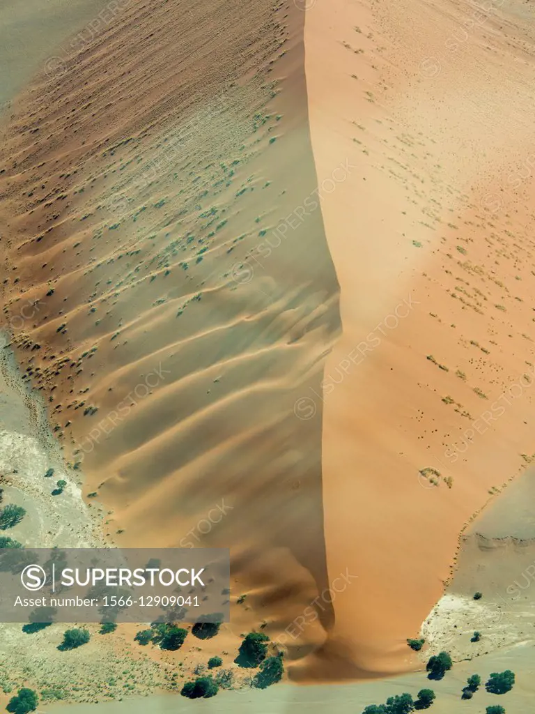 Namibia, Sossusvlei Dunes, Elevated view of sand dunes