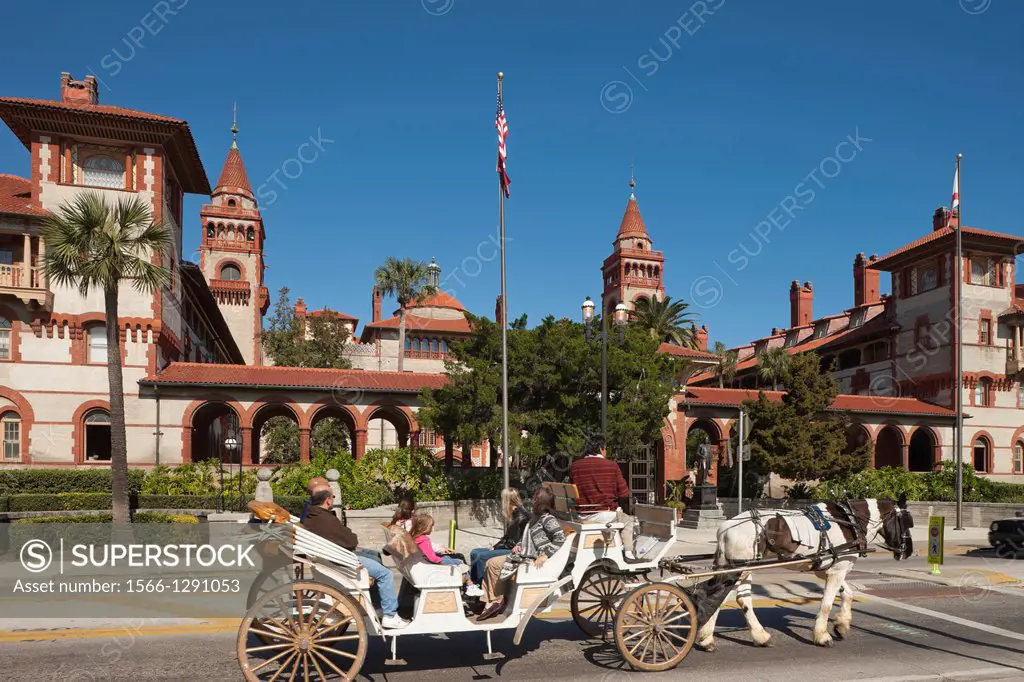 Tourist Horse Carriage Ride Ponce De Leon Hotel Building Historic Marker Flager College Saint Augustine Florida.