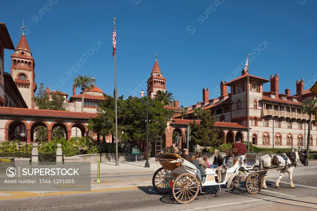Tourist Horse Carriage Ride Ponce De Leon Hotel Building Historic Marker Flager College Saint Augustine Florida.