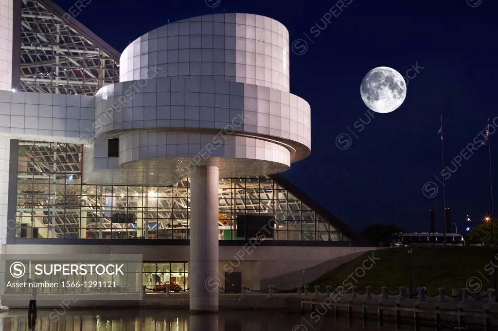 Rock And Roll Hall Of Fame Great Lakes Science Center Downtown Cleveland Skyline Ohio Usa.