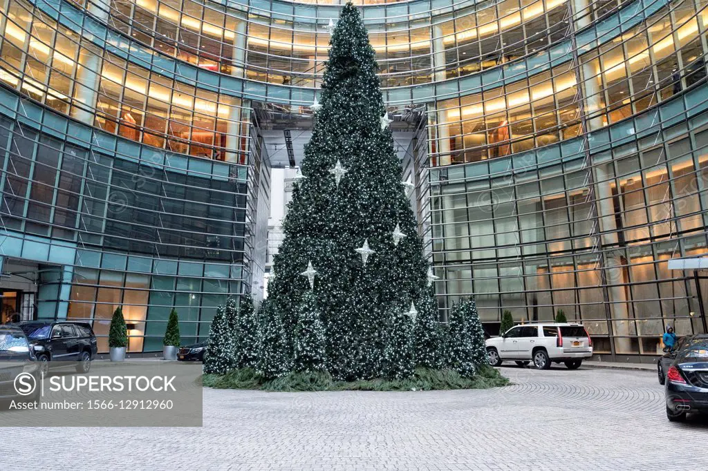 Christmas Tree Decorating a Manhattan, New York City, Office Complex Courtyard.