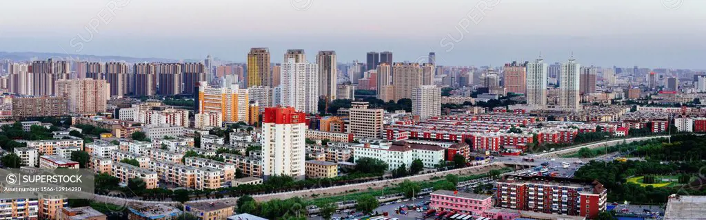 Taiyuan, Shanxi province, China - Panorama view of Taiyuan city in the daytime.