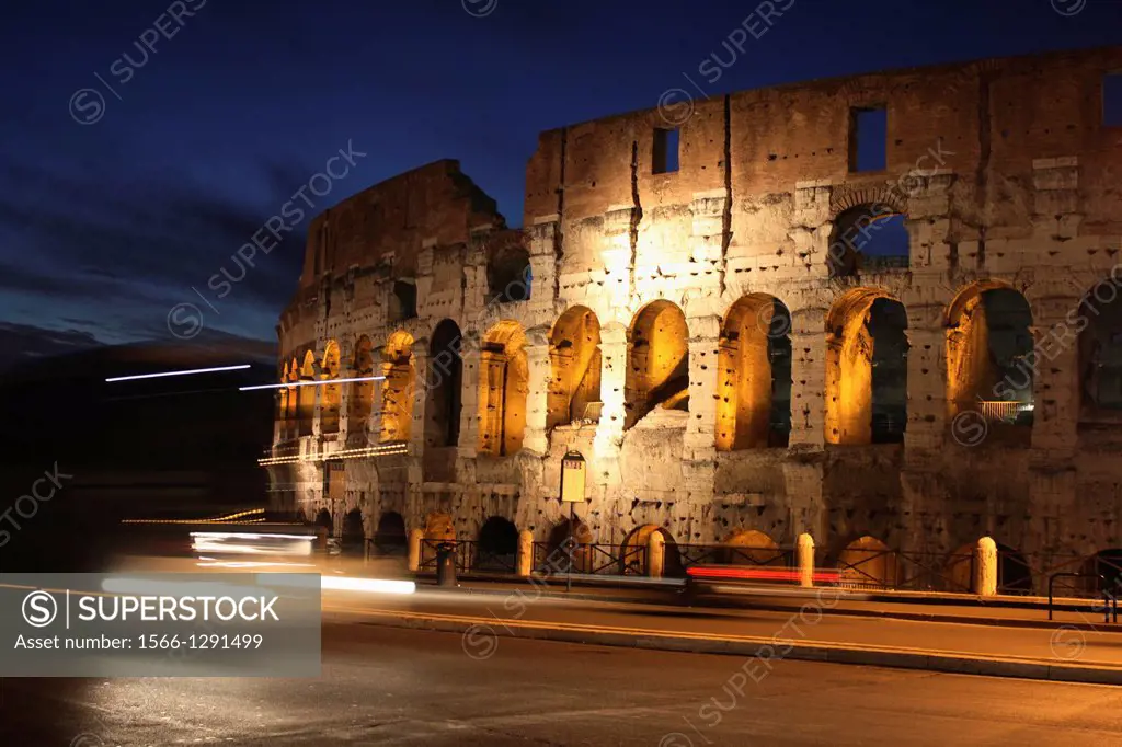 the colosseum at night in rome italy.