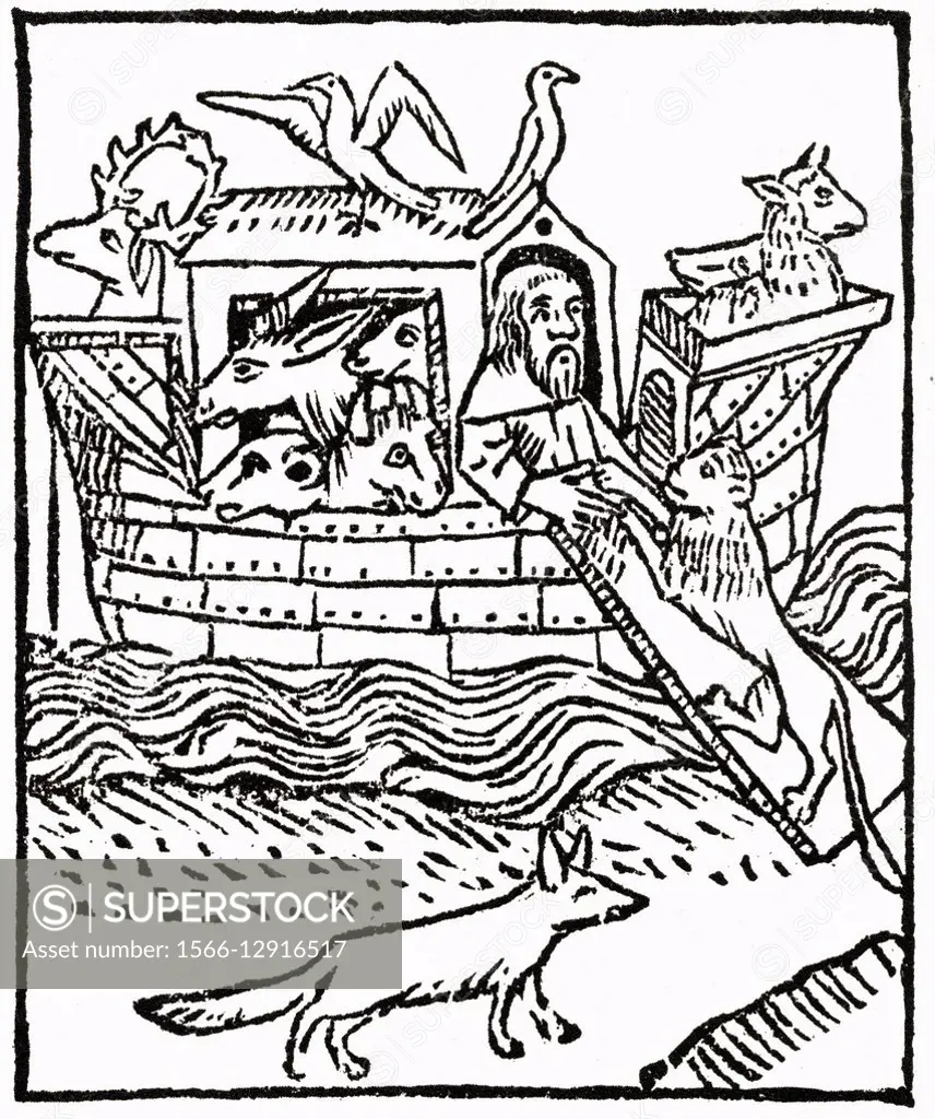Noah´s Ark. After a woodcut from Caxton´s Golden Legend, 1483. From Impressions of English Literature, published 1944.