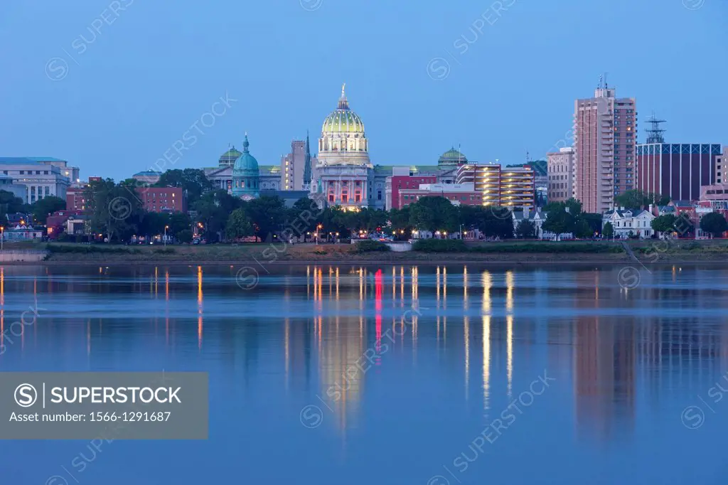 Downtown Skyline State Capitol Building Susquehanna River Harrisburg Pennsylvania Usa.