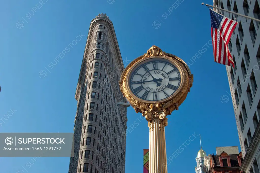Public Clock Fifth Avenue Flatiron Building Manhattan New York City Usa.